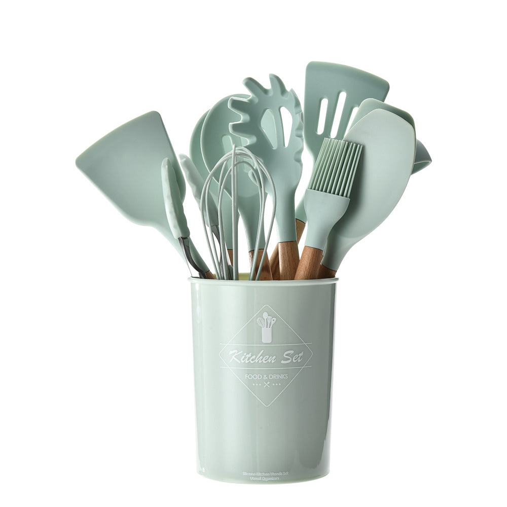 Utensilios de cocina de silicona con mango de madera