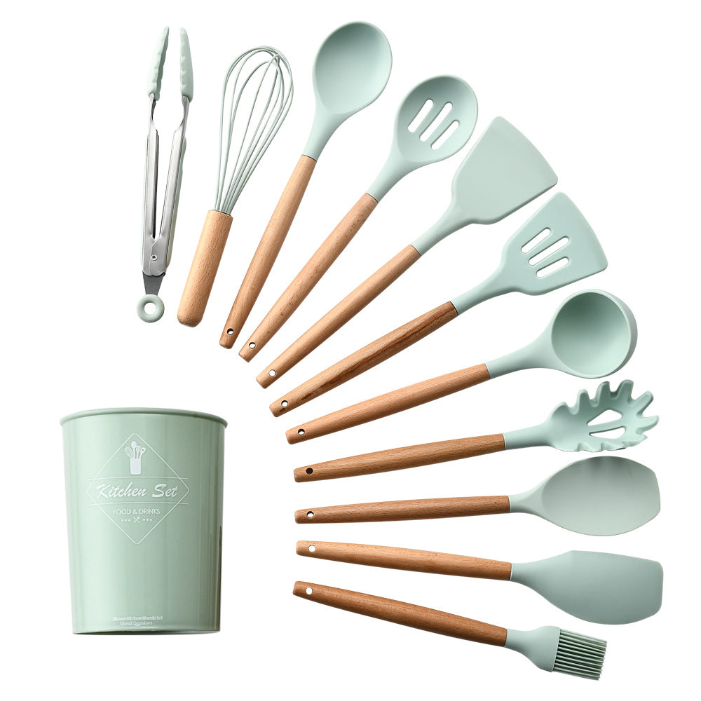 Utensilios de cocina de silicona con mango de madera