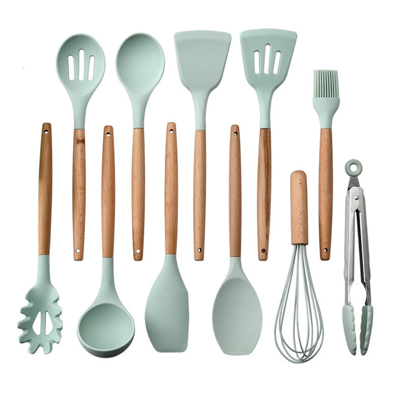 Utensilios de cocina de silicona con mango de madera
