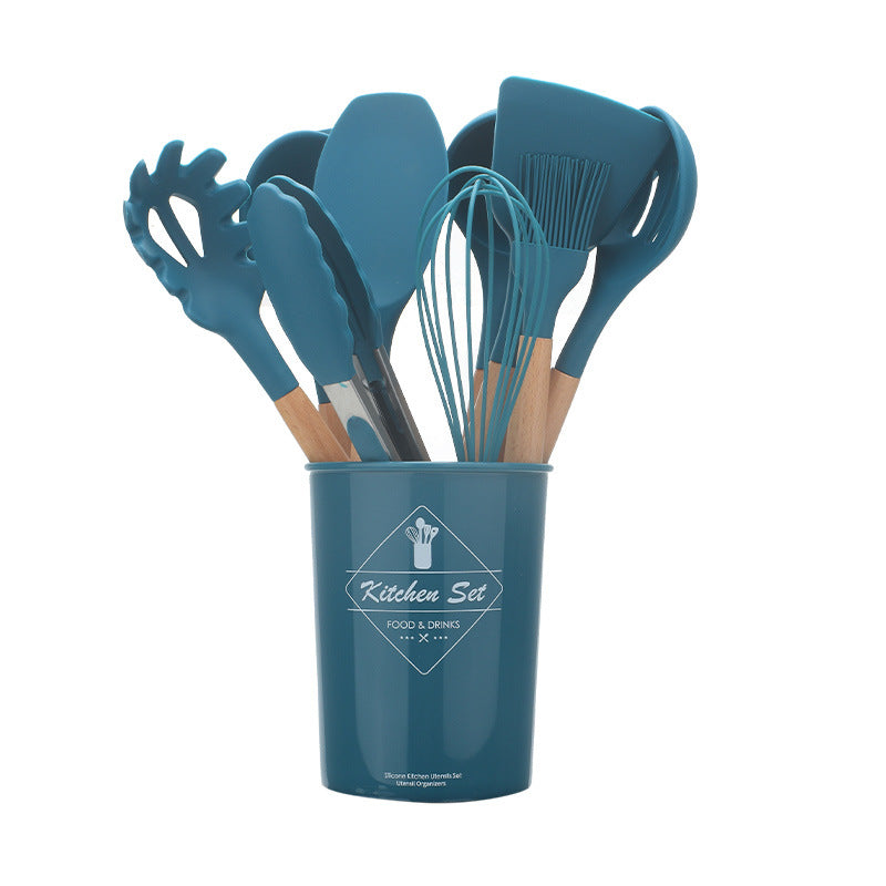 Utensilios de cocina de silicona con mango de madera