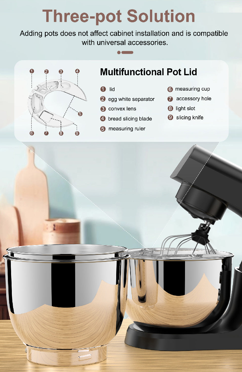 Batidora de pie SVEWT SM-1540 de 1500 W, batidora de cocina con 10 velocidades y bol de acero inoxidable de 5,5 L, color negro.
