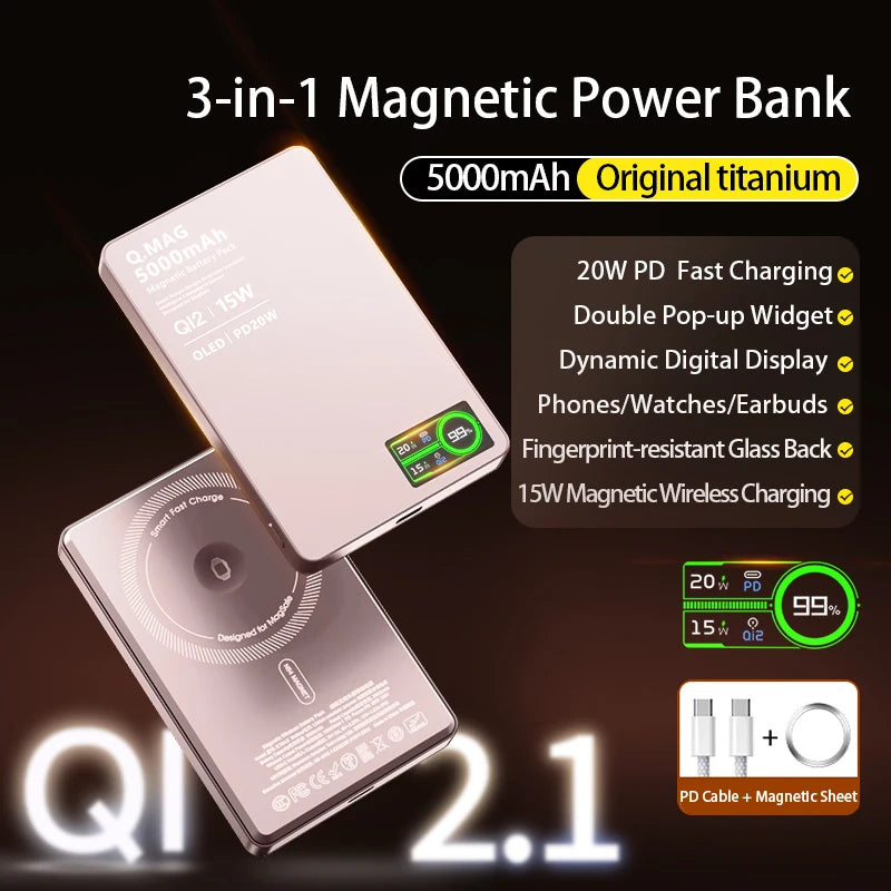 Batería Externa Magnética Portátil  – Carga Inalámbrica Rápida para iPhone Apple Watch y AirPods – 5000/10000mAh