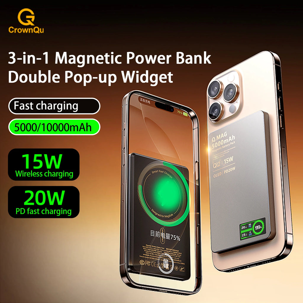 Batería Externa Magnética Portátil  – Carga Inalámbrica Rápida para iPhone Apple Watch y AirPods – 5000/10000mAh