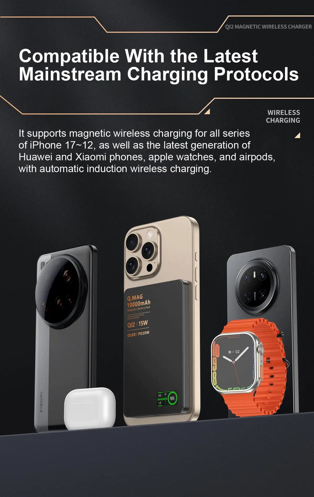 Batería Externa Magnética Portátil  – Carga Inalámbrica Rápida para iPhone Apple Watch y AirPods – 5000/10000mAh