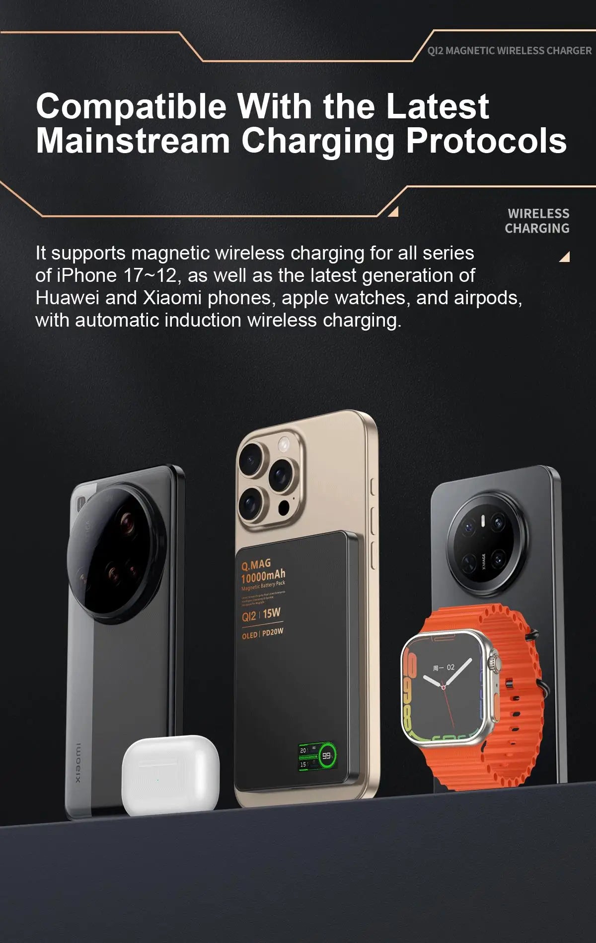 Batería Externa Magnética Portátil  – Carga Inalámbrica Rápida para iPhone Apple Watch y AirPods – 5000/10000mAh